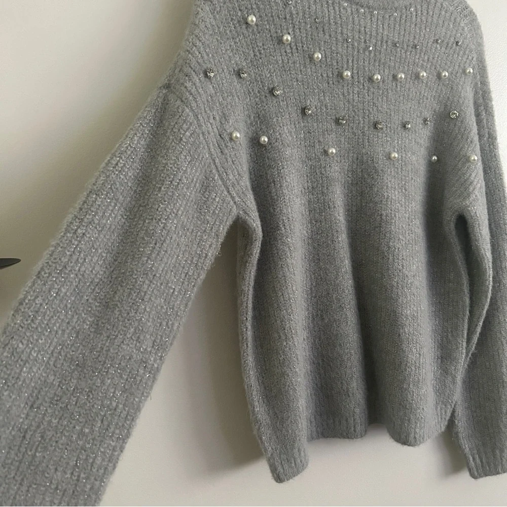 Maurices Gray Sweater with Pearl Accents